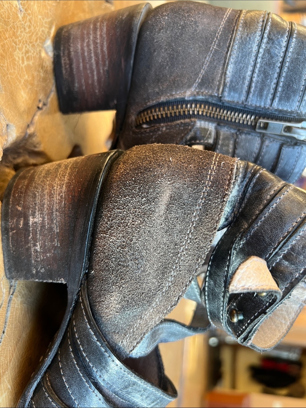 Freebird Grind Distressed Leather Ankle Boots in Brown Size 7 Zipper + Straps - Picture 8 of 16